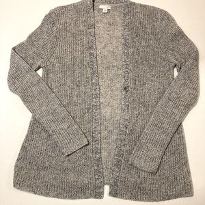 JJill linen blend cardigan in a light grayish blue.